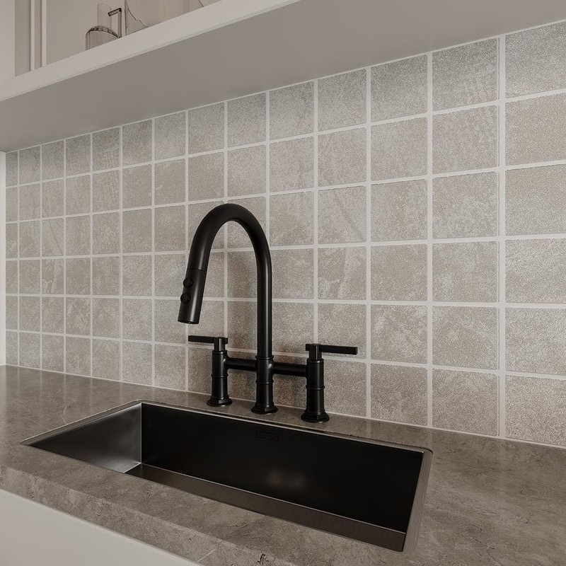 BWE Modern Double Handle Bridge Kitchen Faucet 3-Holes 360 Swivel Spout Black - Image 9
