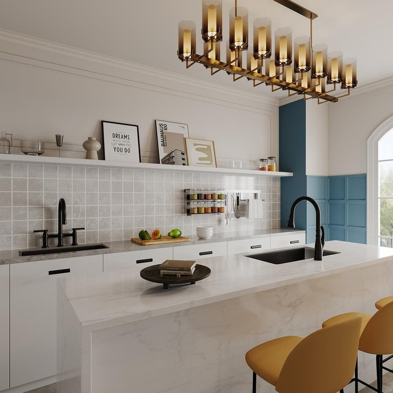 BWE Modern Double Handle Bridge Kitchen Faucet 3-Holes 360 Swivel Spout Black - Image 10