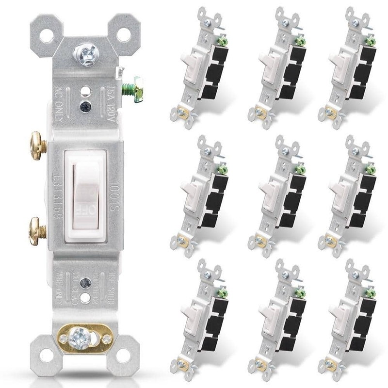 ELEGRP 15 Amp Single-Pole Toggle Switch, Midway Wall Plate White (10-Pack)