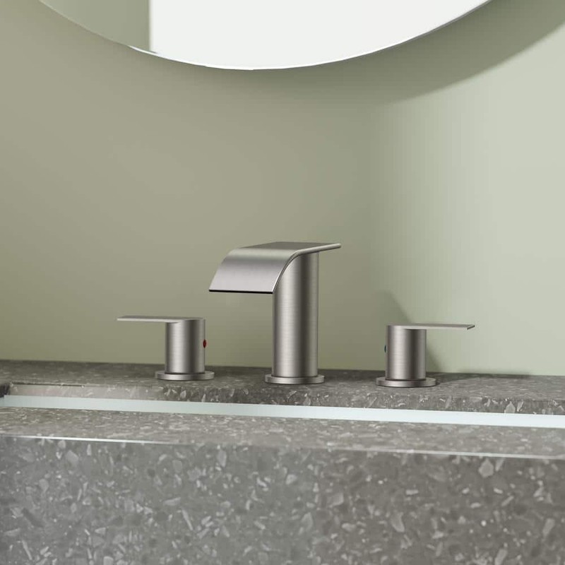 androme 8 in. Widespread Double Handle Bathroom Faucet with Metal Drain in BN - Image 3