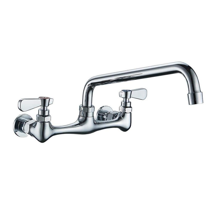 BWE 2-Handle Wall Mount Kitchen Faucet 8" Swivel Spout Polished Chrome