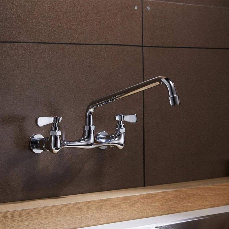 BWE 2-Handle Wall Mount Kitchen Faucet 8" Swivel Spout Polished Chrome - Image 2