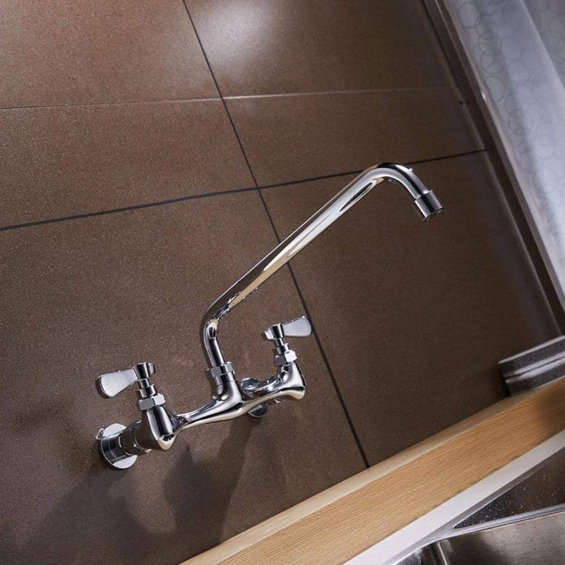 BWE 2-Handle Wall Mount Kitchen Faucet 8" Swivel Spout Polished Chrome - Image 4