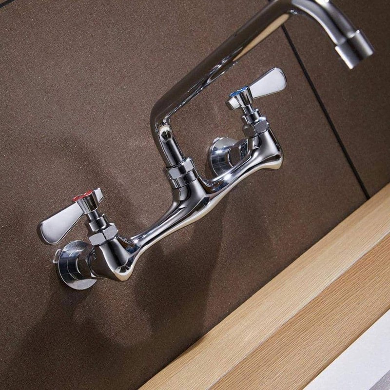 BWE 2-Handle Wall Mount Kitchen Faucet 8" Swivel Spout Polished Chrome - Image 5
