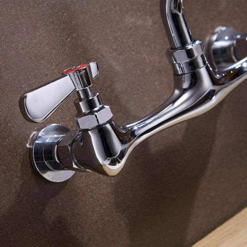 BWE 2-Handle Wall Mount Kitchen Faucet 8" Swivel Spout Polished Chrome - Image 6