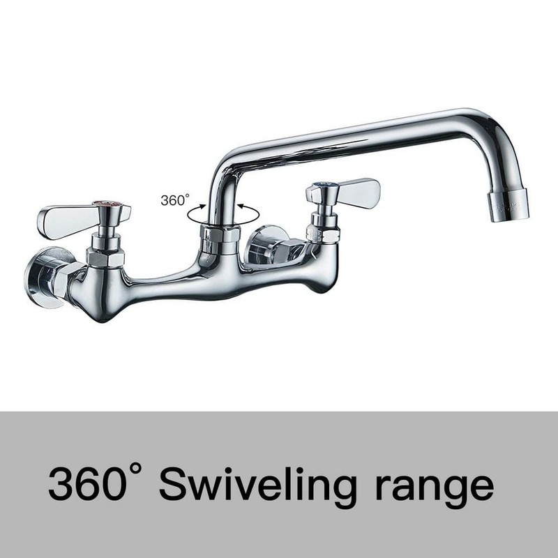 BWE 2-Handle Wall Mount Kitchen Faucet 8" Swivel Spout Polished Chrome - Image 8