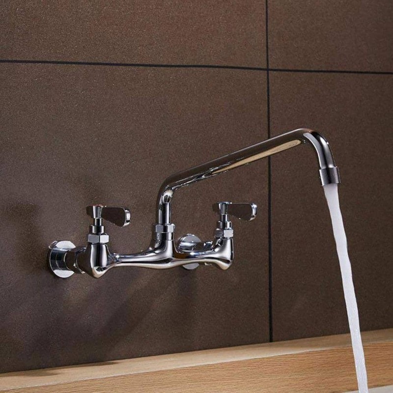 BWE 2-Handle Wall Mount Kitchen Faucet 8" Swivel Spout Polished Chrome - Image 12