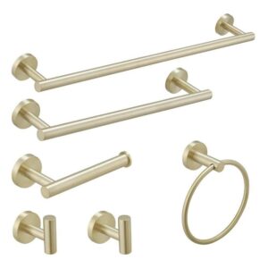 BWE 6-Piece Bath Hardware Set Brushed Gold Wall Mount Towel Ring Hook Bar