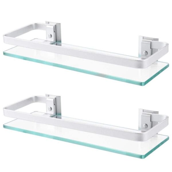 KES 14 in. W x 2 in. H x 5 in. D Bathroom Aluminum Tempered Glass Shelf 2 Pack