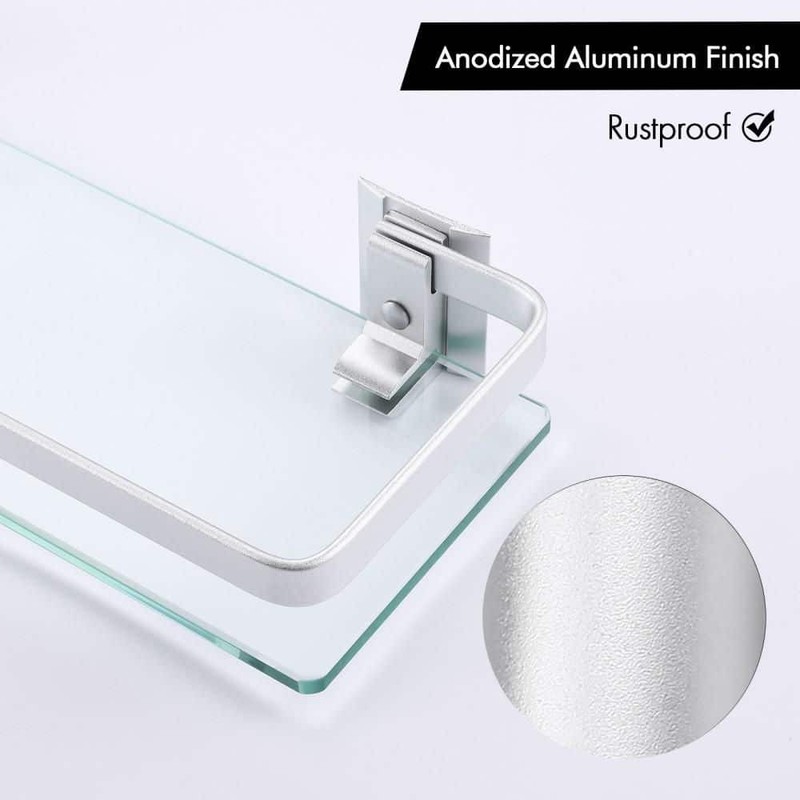 KES 14 in. W x 2 in. H x 5 in. D Bathroom Aluminum Tempered Glass Shelf 2 Pack - Image 6