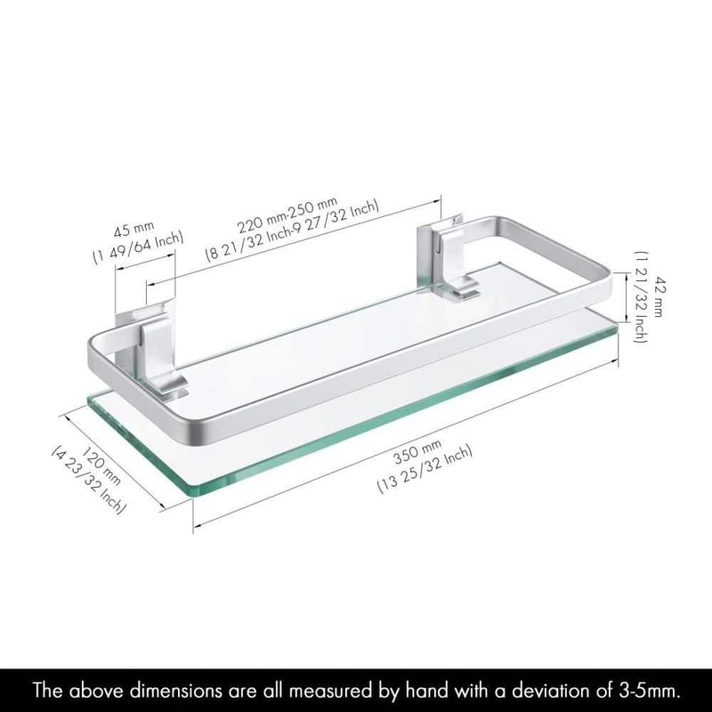 KES 14 in. W x 2 in. H x 5 in. D Bathroom Aluminum Tempered Glass Shelf 2 Pack - Image 8