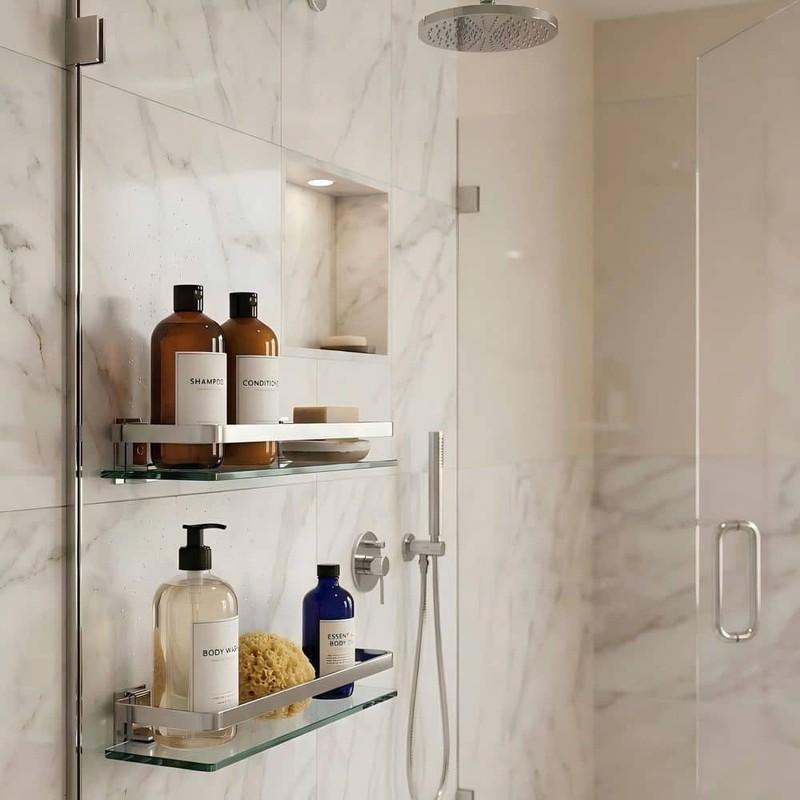KES 14 in. W x 2 in. H x 5 in. D Bathroom Aluminum Tempered Glass Shelf 2 Pack - Image 10