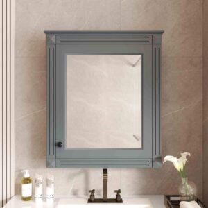 Polibi 24.01" W x 27.76" H Grey MDF Medicine Cabinet with Mirror