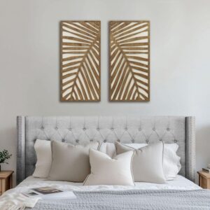 Madison Park Birch Palms 32x16 Dark Brown 2-Tone 2-Piece Wood Panel Set