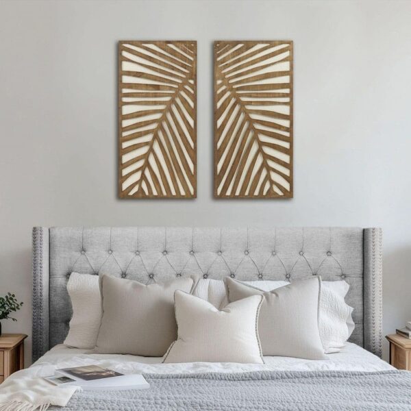 Madison Park Birch Palms 32x16 Dark Brown 2-Tone 2-Piece Wood Panel Set