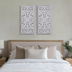 Madison Park Botanical Panel 31.5" x 15.75" White Distressed Wood 2-Piece Set