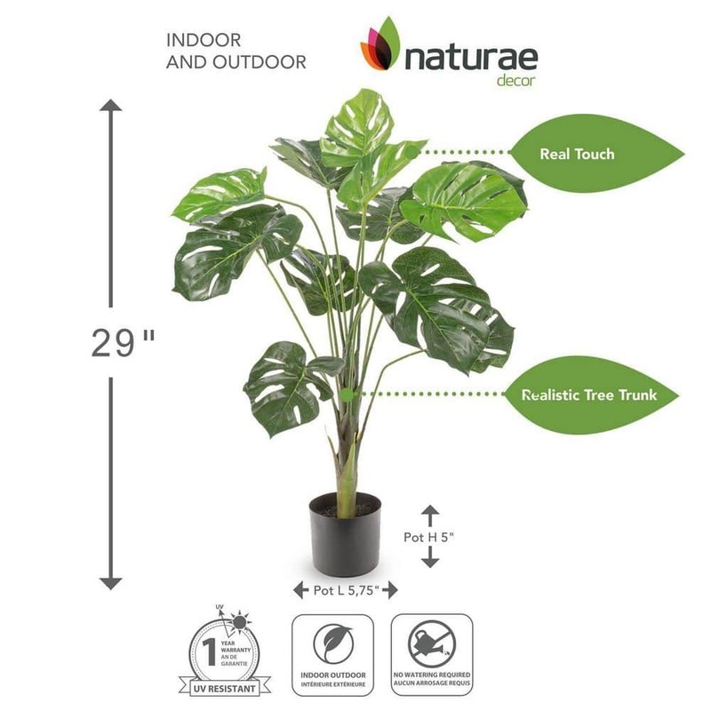 NATURAE DECOR Artificial 29 in. Monstera Indoor and Outdoor Plants - Image 3