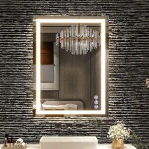 XRAMFY 24" W x 32" H LED Anti-Fog Rectangular Frameless White Wall Mirror