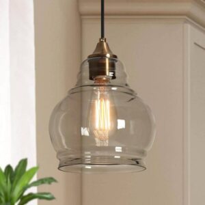 Uolfin Pendant Light 1-Light Plating Brass Smoked Glass Shade Kitchen Island