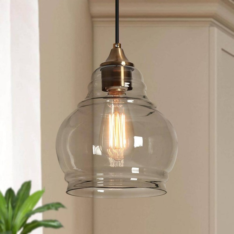 Uolfin Pendant Light 1-Light Plating Brass Smoked Glass Shade Kitchen Island