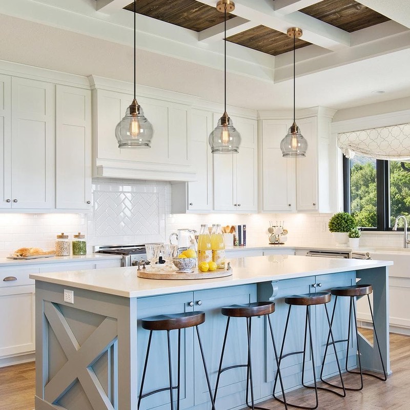 Uolfin Pendant Light 1-Light Plating Brass Smoked Glass Shade Kitchen Island - Image 2