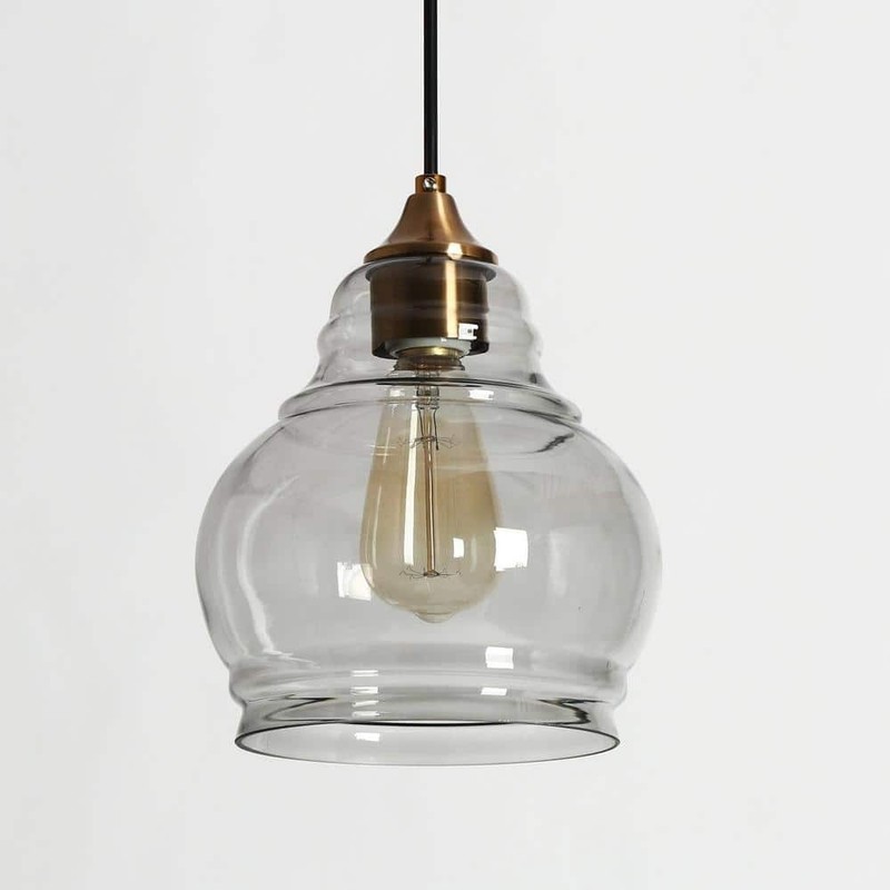 Uolfin Pendant Light 1-Light Plating Brass Smoked Glass Shade Kitchen Island - Image 6