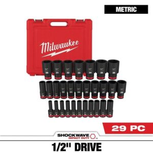 Milwaukee SHOCKWAVE 1/2 in. Drive Metric 6 Point Impact Socket Set (29-Piece)