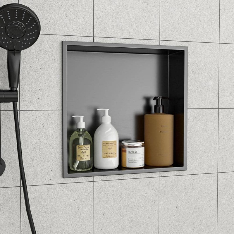 FUNKOL 17x15 Gunmetal Black Stainless Steel Wall Mounted Shower Niche Shelf - Image 3