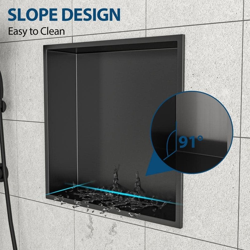 FUNKOL 17x15 Gunmetal Black Stainless Steel Wall Mounted Shower Niche Shelf - Image 4