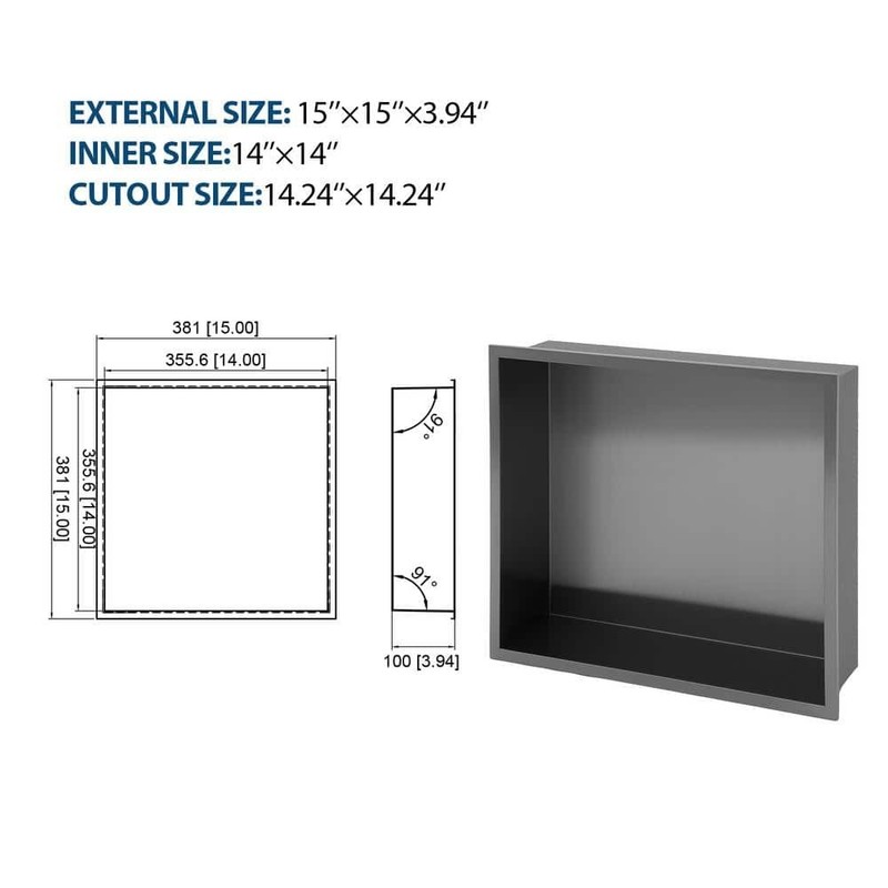 FUNKOL 17x15 Gunmetal Black Stainless Steel Wall Mounted Shower Niche Shelf - Image 5