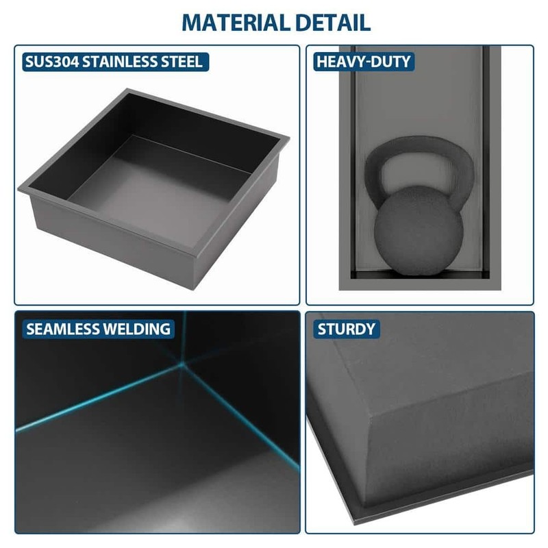 FUNKOL 17x15 Gunmetal Black Stainless Steel Wall Mounted Shower Niche Shelf - Image 6