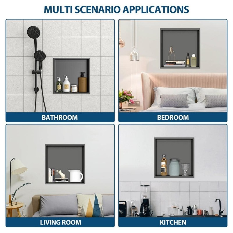 FUNKOL 17x15 Gunmetal Black Stainless Steel Wall Mounted Shower Niche Shelf - Image 7