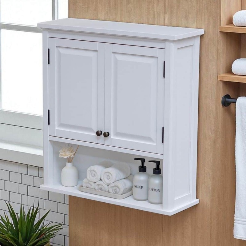Alaterre Furniture Dorset 27" Wall Mounted Bath Storage Cabinet 2 Doors White - Image 3