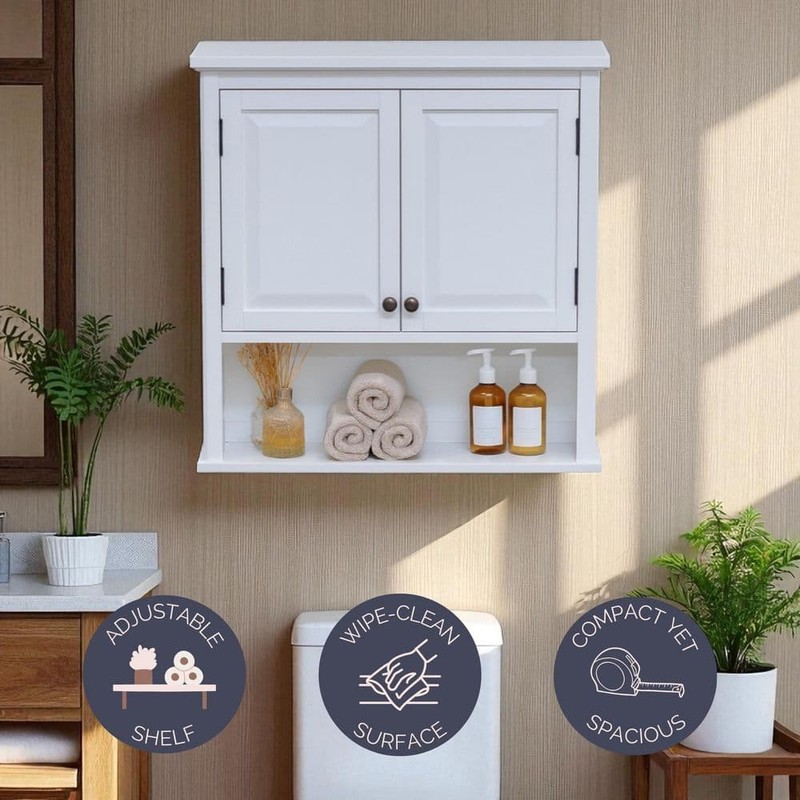 Alaterre Furniture Dorset 27" Wall Mounted Bath Storage Cabinet 2 Doors White - Image 4