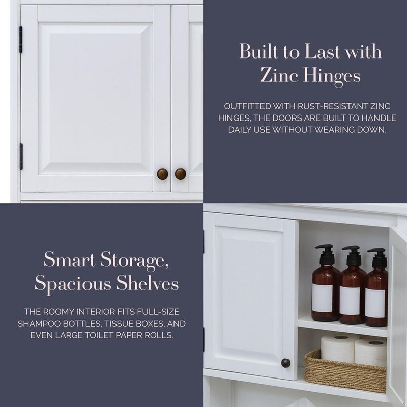 Alaterre Furniture Dorset 27" Wall Mounted Bath Storage Cabinet 2 Doors White - Image 5