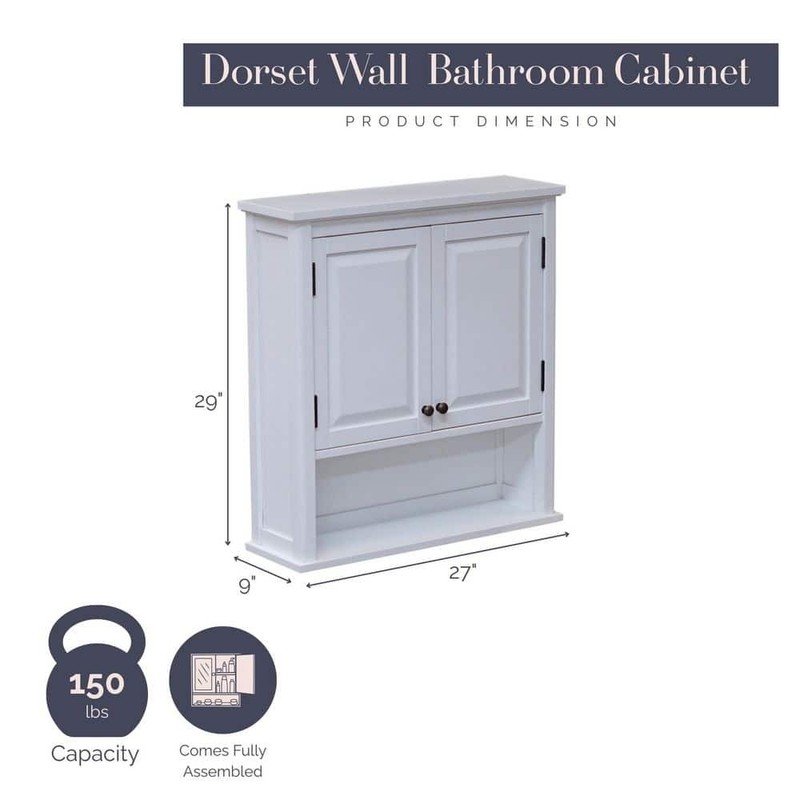 Alaterre Furniture Dorset 27" Wall Mounted Bath Storage Cabinet 2 Doors White - Image 8