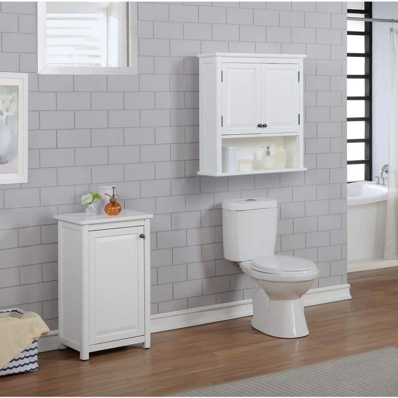 Alaterre Furniture Dorset 27" Wall Mounted Bath Storage Cabinet 2 Doors White - Image 9