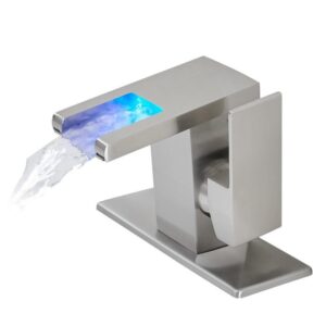 Unbranded Single Handle Bathroom Faucet LED Waterfall Brushed Nickel