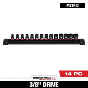 Milwaukee SHOCKWAVE 3/8 in. Drive Metric 6 Point Impact Socket Set (14-Piece)