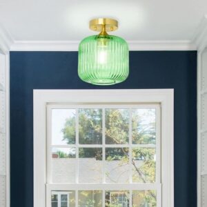 River of Goods Vanna 8 in. Gold Metal Semi Flush Mount Green Globe Shade
