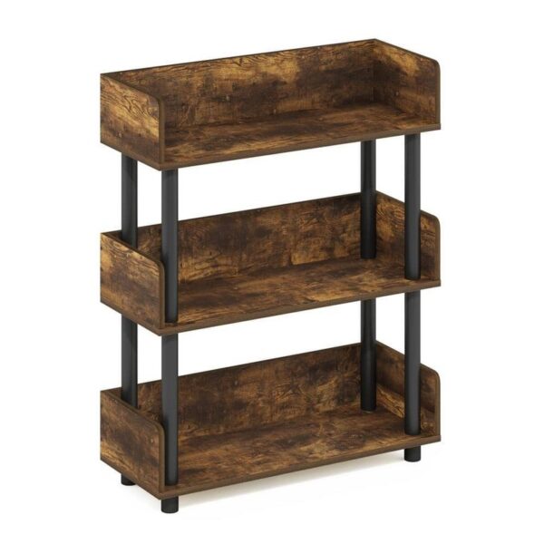 Furinno Turn-and-Tube 29.61 in. Tall Amber Pine/Black 3-Shelf Etagere Bookcase