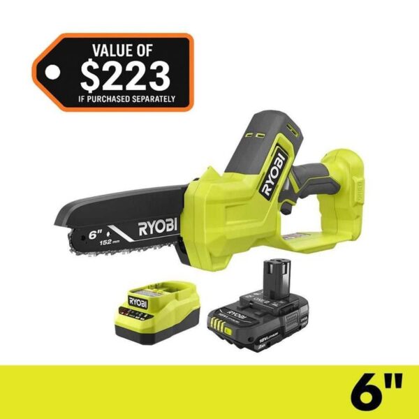 RYOBI ONE+ 18V 6 in. Cordless Battery Mini Chainsaw w/2.0 Ah Battery+Charger