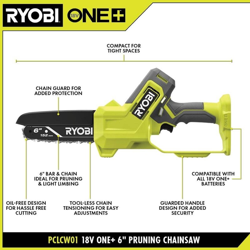 RYOBI ONE+ 18V 6 in. Cordless Battery Mini Chainsaw w/2.0 Ah Battery+Charger - Image 4