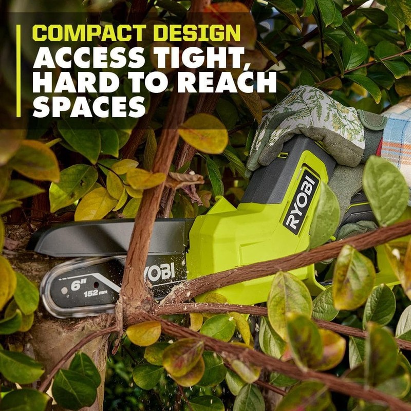 RYOBI ONE+ 18V 6 in. Cordless Battery Mini Chainsaw w/2.0 Ah Battery+Charger - Image 7