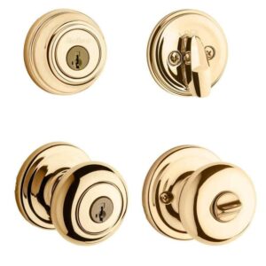 Kwikset Juno Polished Brass Exterior Entry Door Knob and Single Cylinder