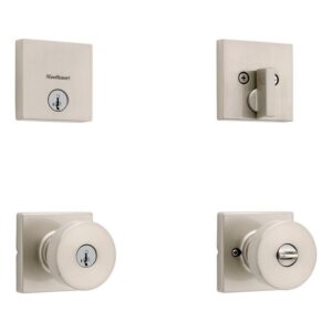 Kwikset Pismo Keyed Entry Knob & Deadbolt Combo Pack SmartKey Satin Nickel