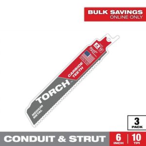 Milwaukee 6 in. 10TPI TORCH Carbide Teeth Metal Cutting SAWZALL Blade 3-Pack