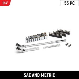 GEARWRENCH 1/4" Drive 6-Point Slim Flex-Head Ratchet & Socket Set 55-Piece