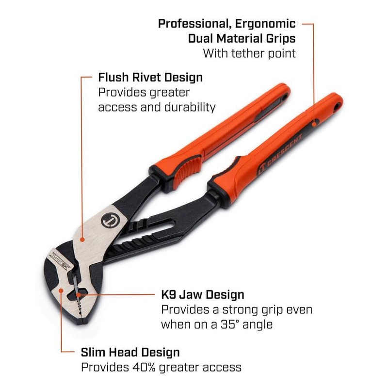 Crescent 12" Z2 K9 Straight Jaw Tongue and Groove Pliers w/Dual Material Handle - Image 2