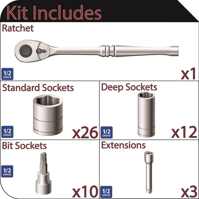 Husky 1/2 in. Drive Mechanics Tool Set (52-Piece) - Image 2